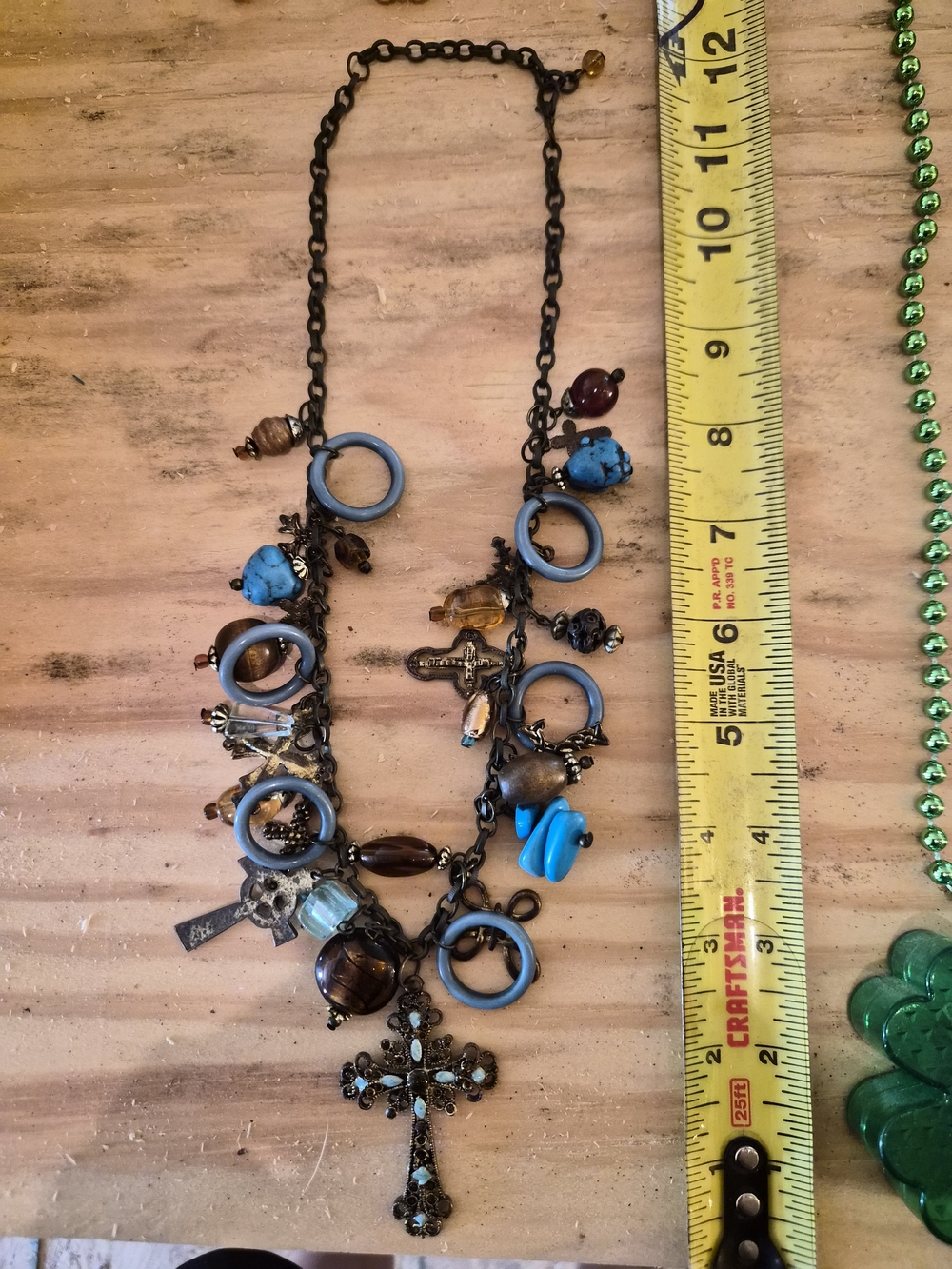 Boho Turquoise and Brown Cross Charm Necklace